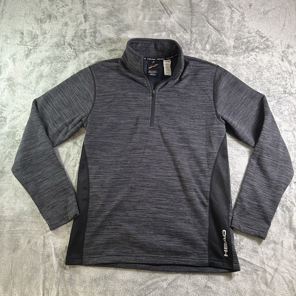 Head Pullover Sweater Mens Small Quarter Zip Long Sleeve Gray Fleece Lined